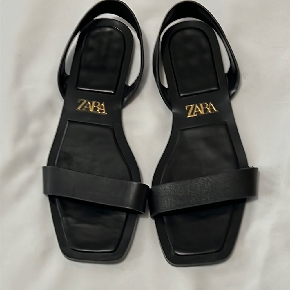 Zara Square Toe Slingback Black Sandals